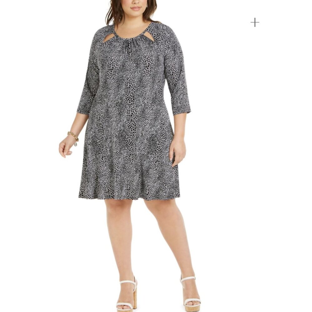 Michael Michael Kors Black White Cut Out Detail Stretch Knit Dress Large